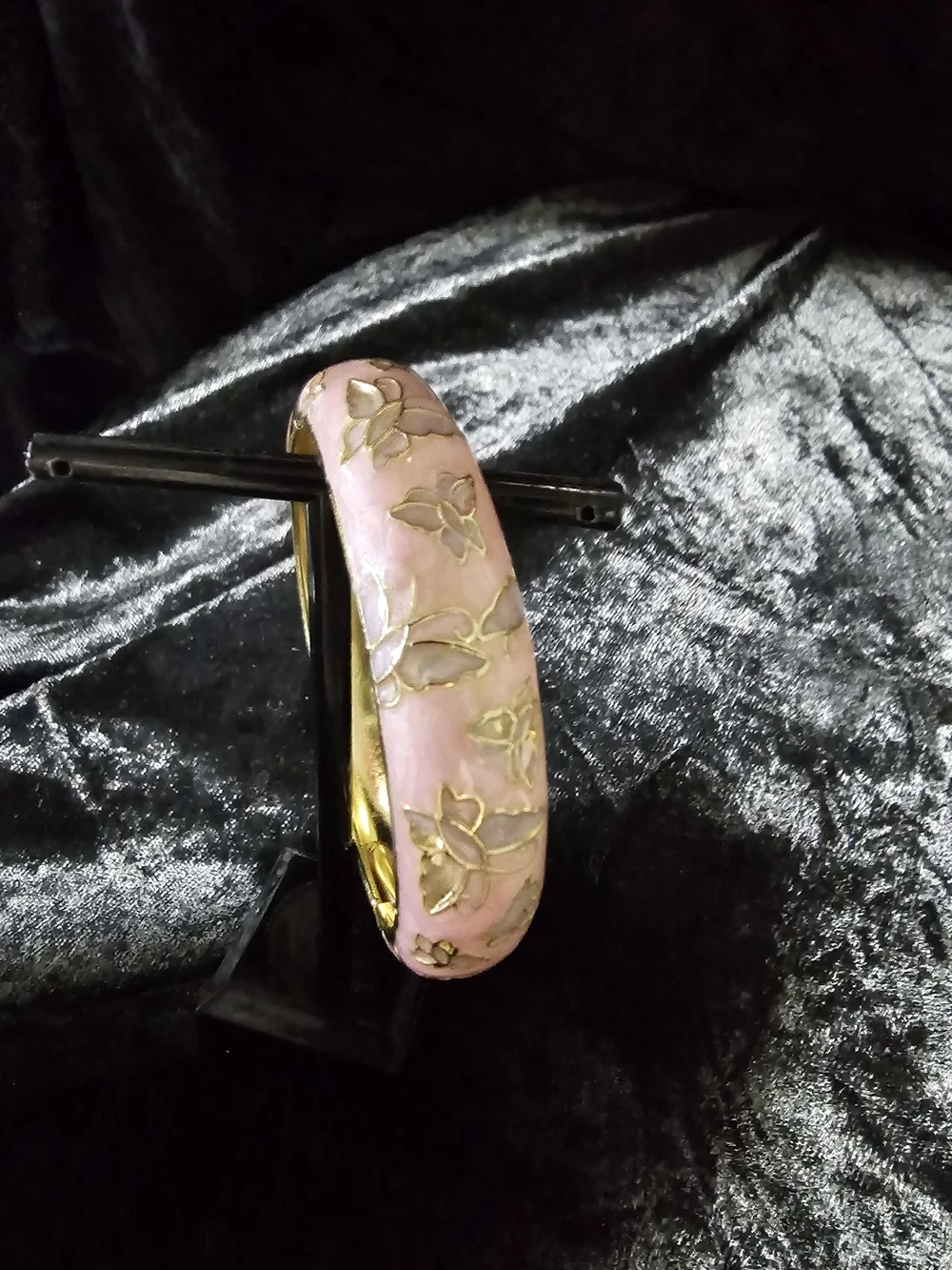 Pink Floral Enamel Hinged Bangle Bracelet - Unknown Brand